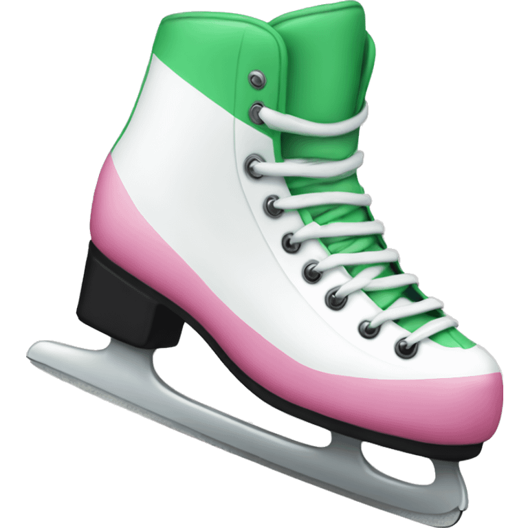 White and pink with green stripes Ice skates  emoji