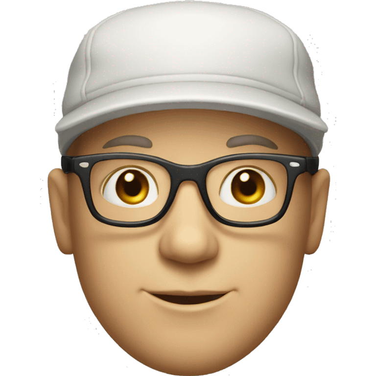 white Man with cap, square glasses, bald in early 50s emoji