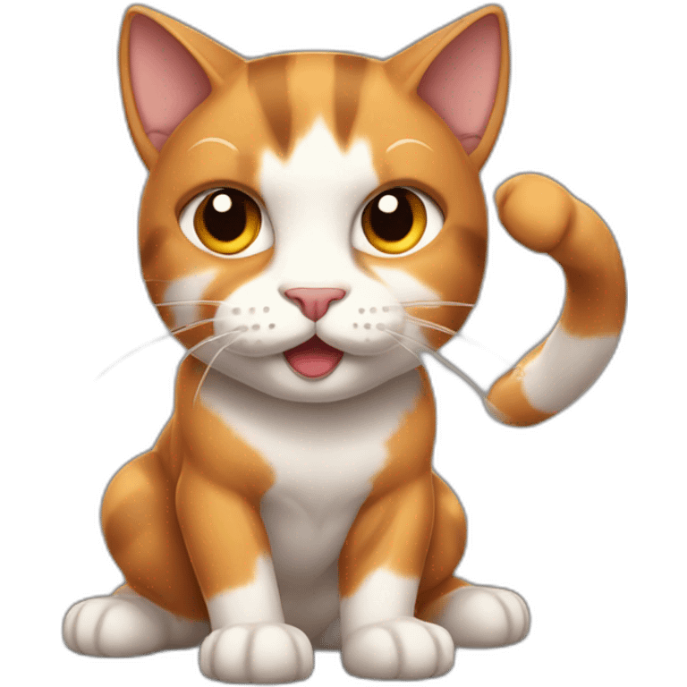 A muscular calico cat flexing emoji