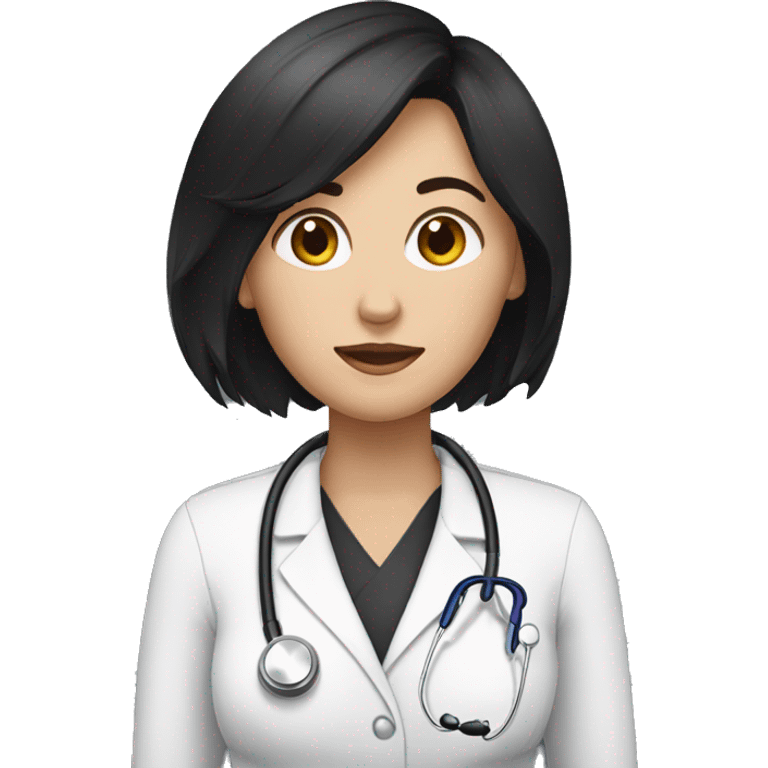 White woman with black hair and haven't stethoscope emoji