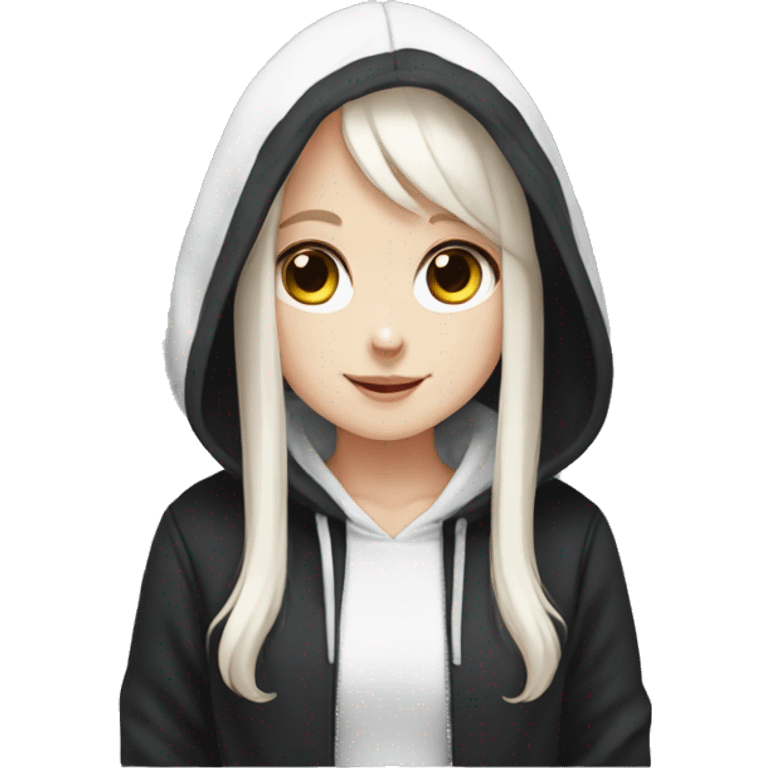 white lop ear rabbit girl wearing black hoodie emoji