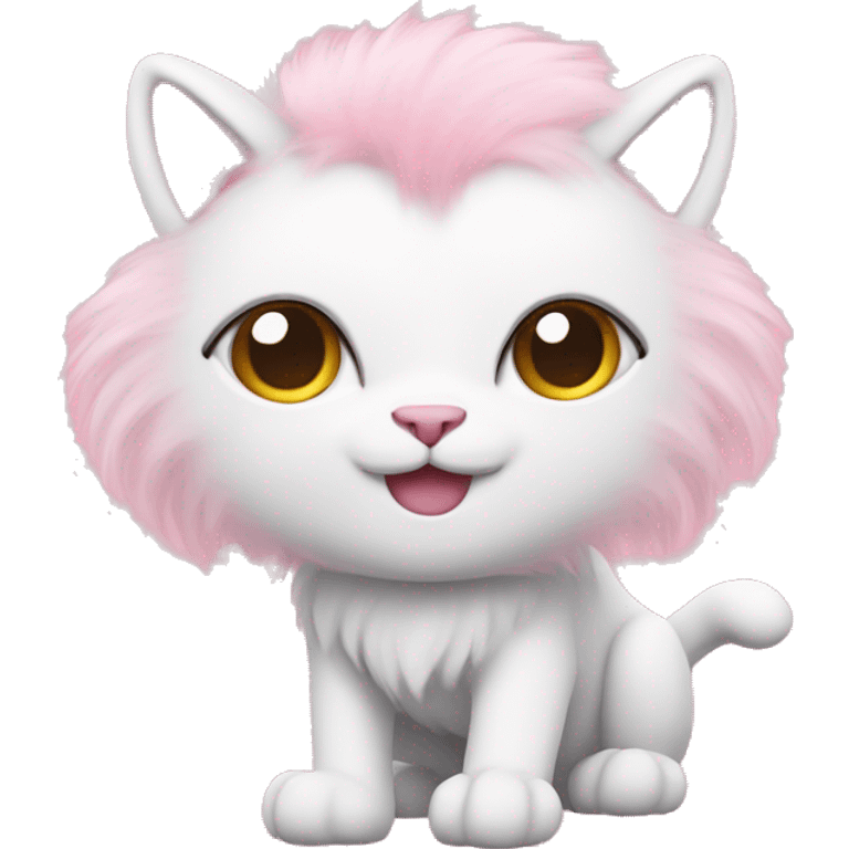 cat with a white fur with baby pink ears, baby pink lion tail and pink leg emoji