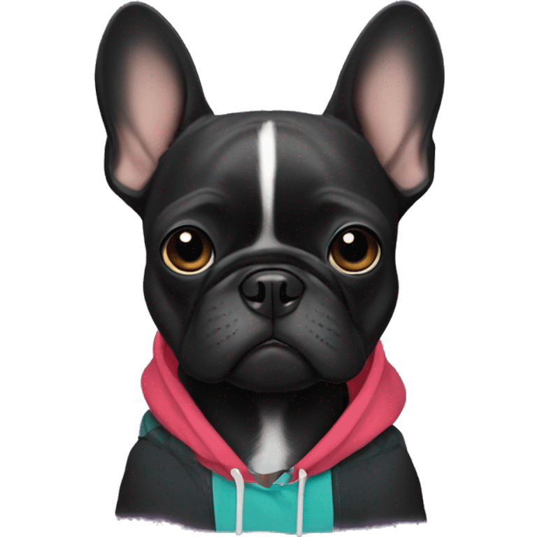 Black frenchie with Coldplay hoodie emoji