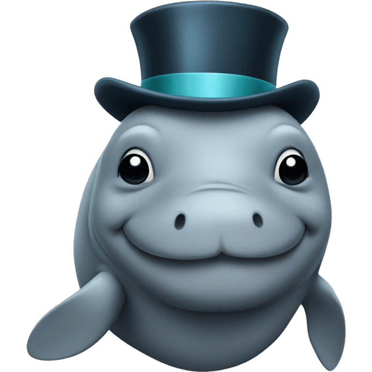 a happy manatee wearing a top hat emoji