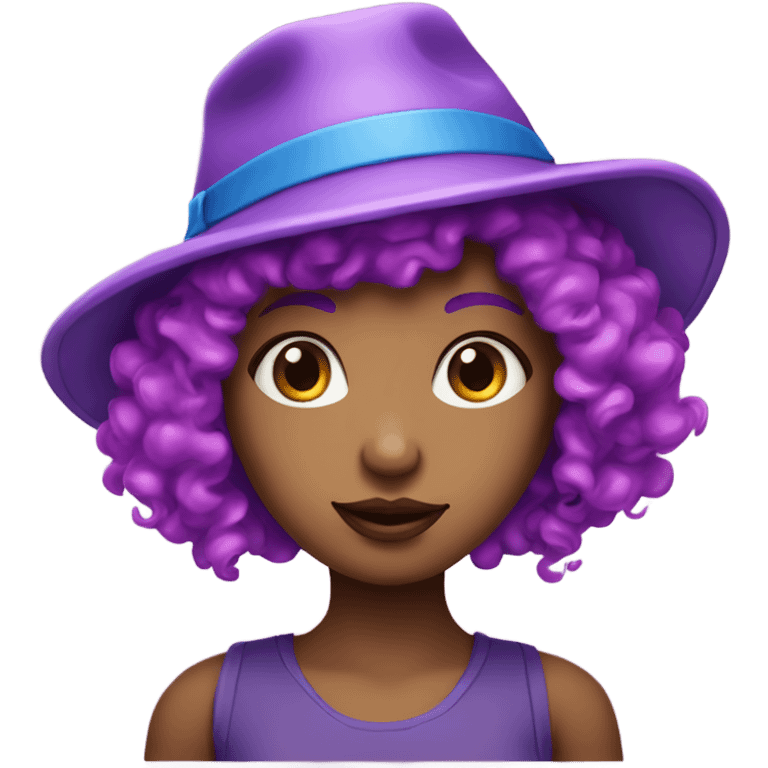 Girl with purple hat with blue lips with curly pink hair emoji