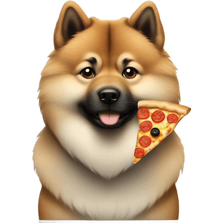 Eurasier dog grey and black eat a pizza  emoji