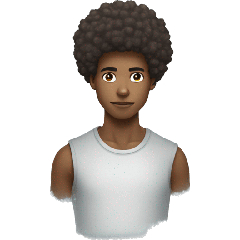 Young afrocentric young guy with a freezed afro wearing a programmer looking tshirt emoji