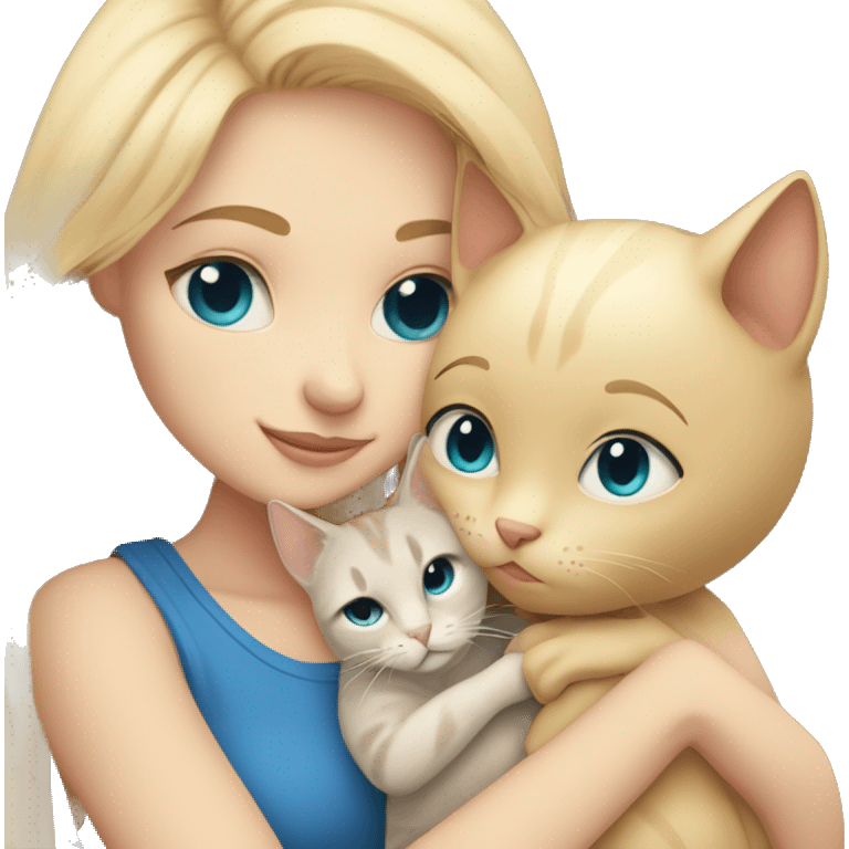 Blonde hair blue eyed girl snuggling beige cat  emoji