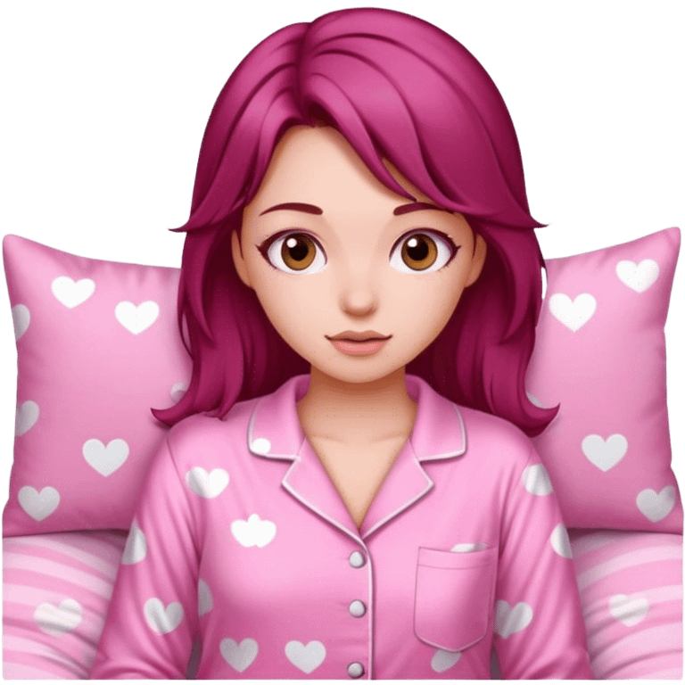 A beautiful, burgundy haired girl wearing pink pajamas emoji