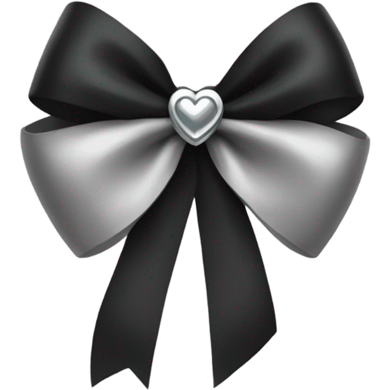 black bow with a silver heart bow in the center emoji