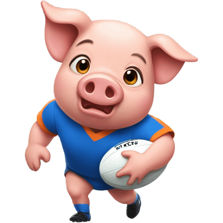 Pig  playing rugby dress in orange and blue emoji