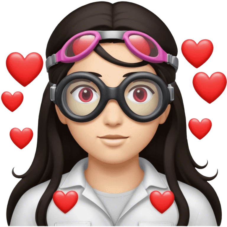 Face with dark long hair and goggles with hearts on them emoji