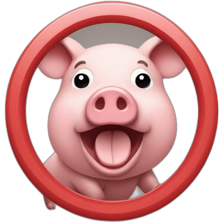 Draw a no-entry sign with a pig in the center that is talking on a cellphone. emoji