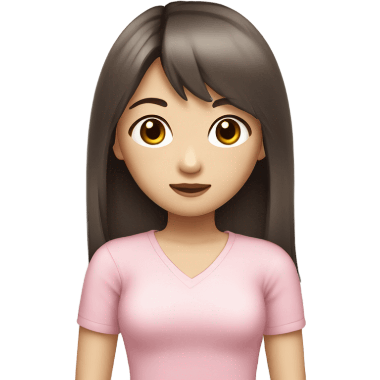 asian girl emoji brown hair bangs dark eyes pale skin pink top emoji