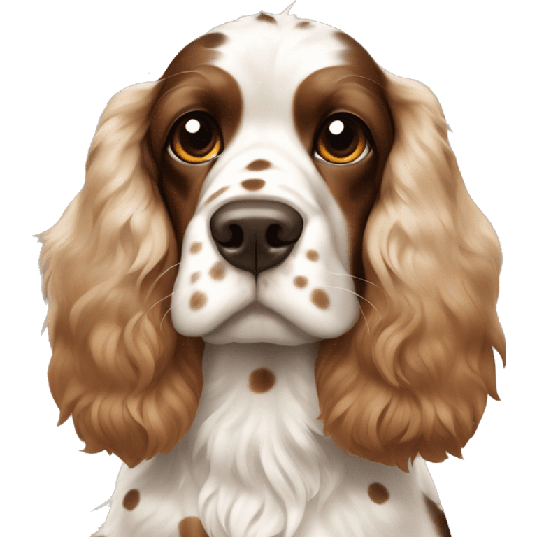 Cocker spaniel with big brown and white SPOTS and a Mohawk  emoji