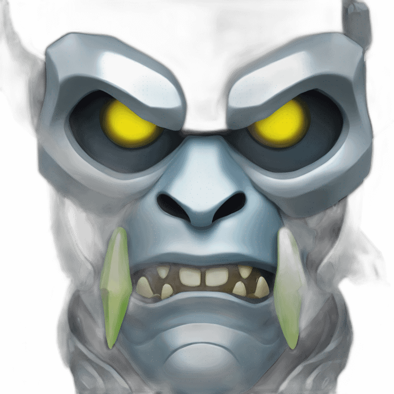 Cyber futuristic silver orc robot face with big orc tusks emoji