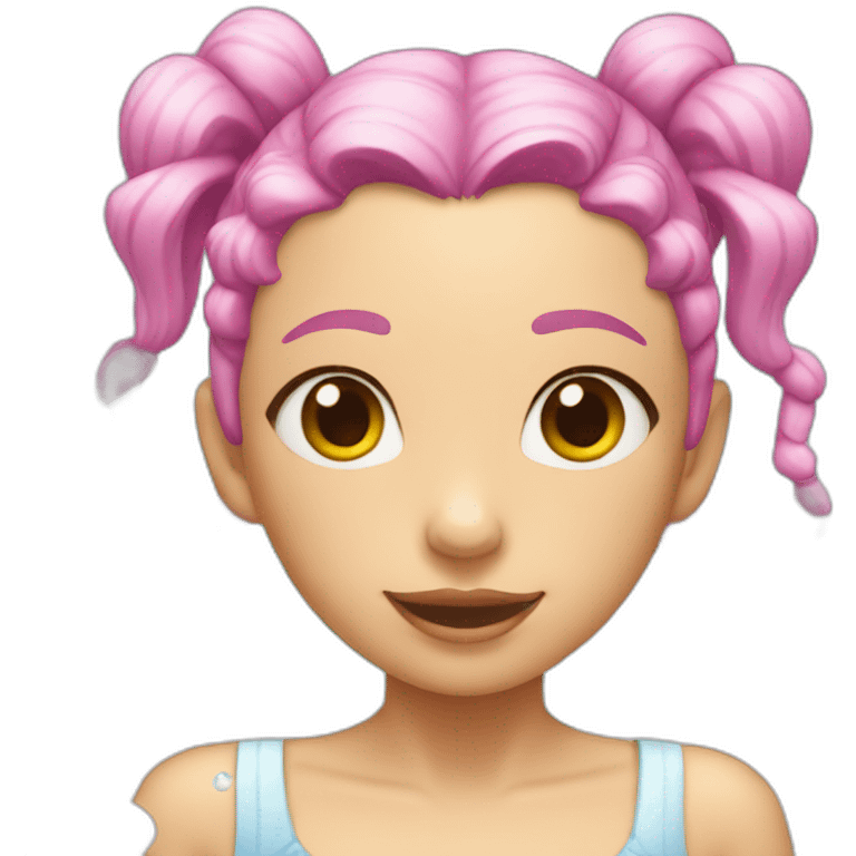 girl with colored hair in pigtails in bath foam emoji