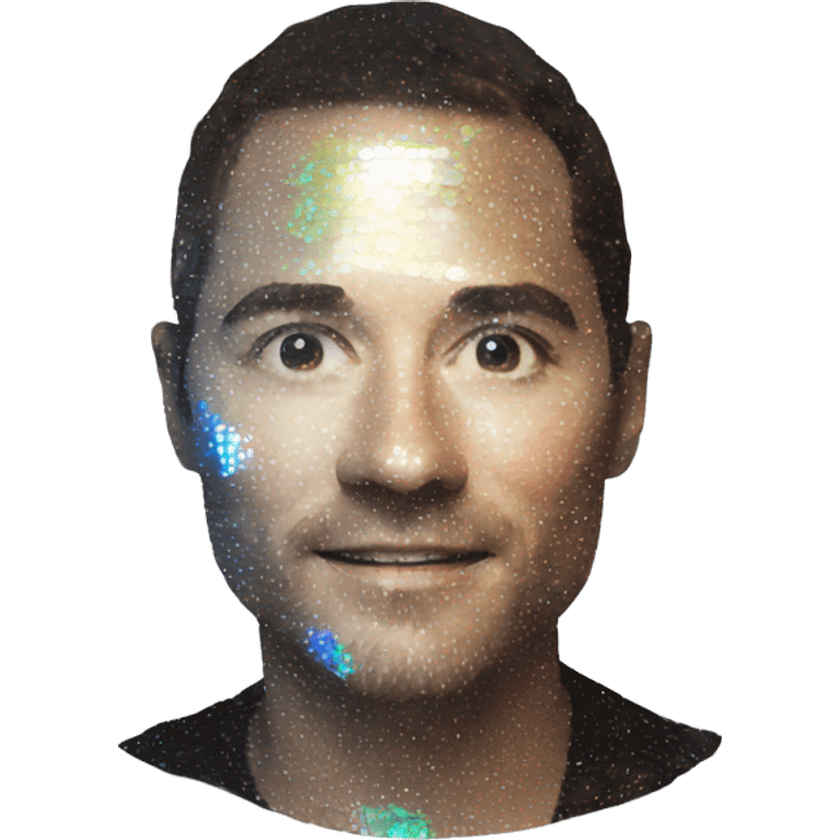 Person face portrait made entirely of holographic record disc vinyl emoji