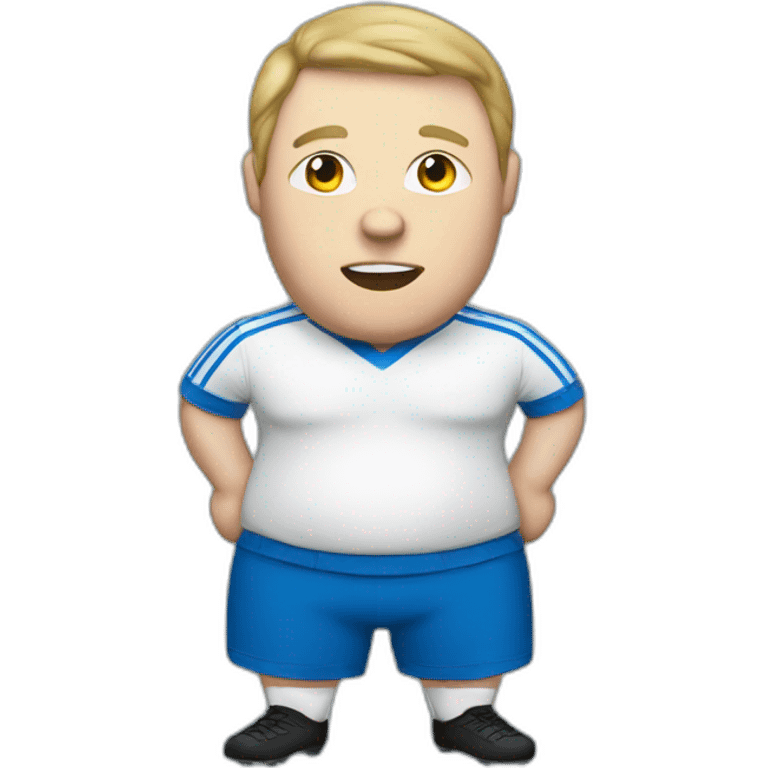 Fat white man play soccer blue. emoji