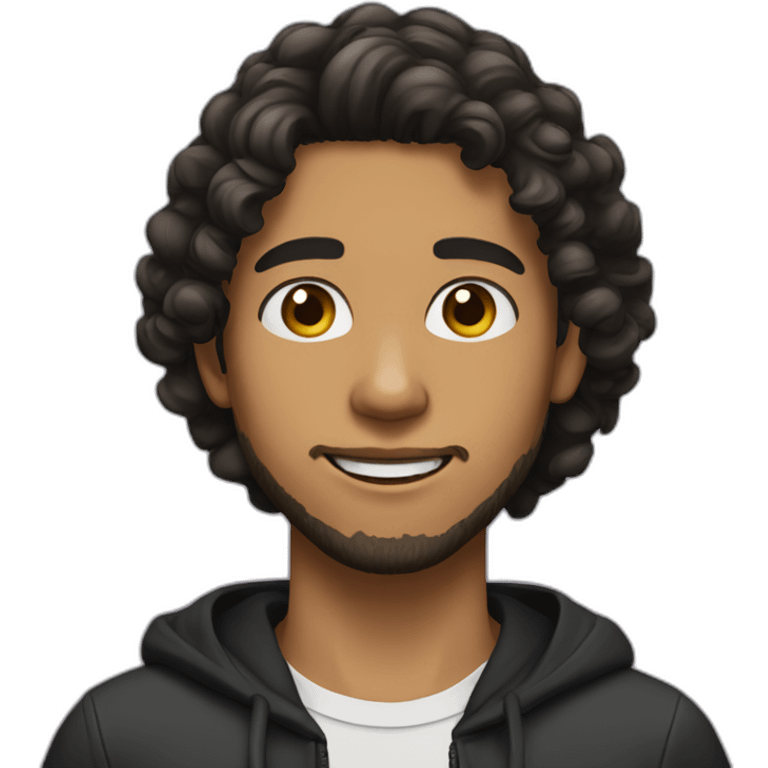 teenager with beard olive skin and black curly medium long hair emoji