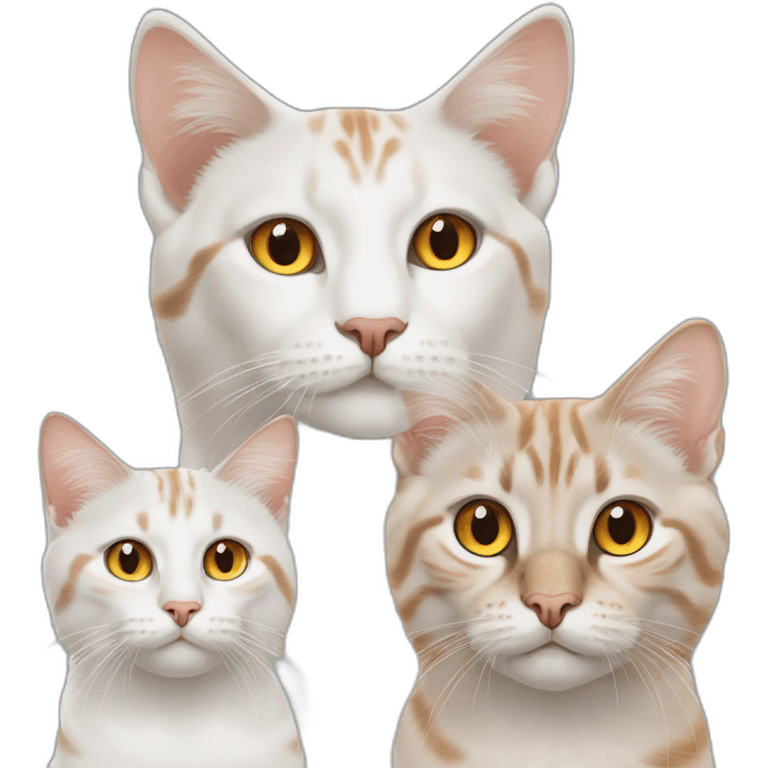 three cats, 1 lynx point blue eyes, 2 orange and white yellow eyes, 3 all orange orange eyes emoji