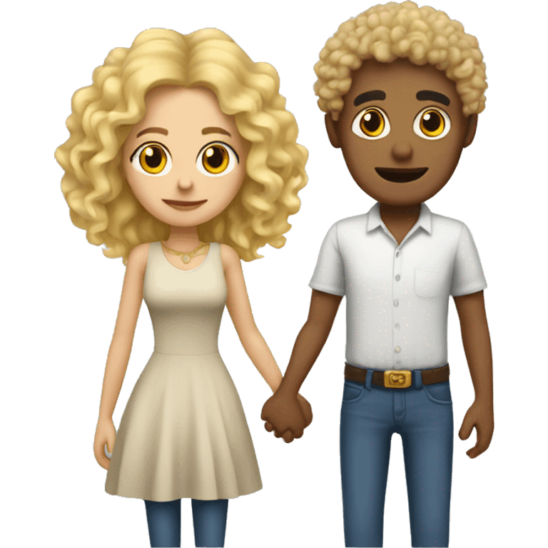 Mexican man with curly hair holding hands with a fake blonde girl emoji