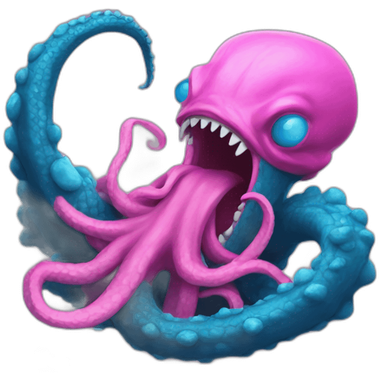 a blue kraken fighting  has another pink kraken emoji