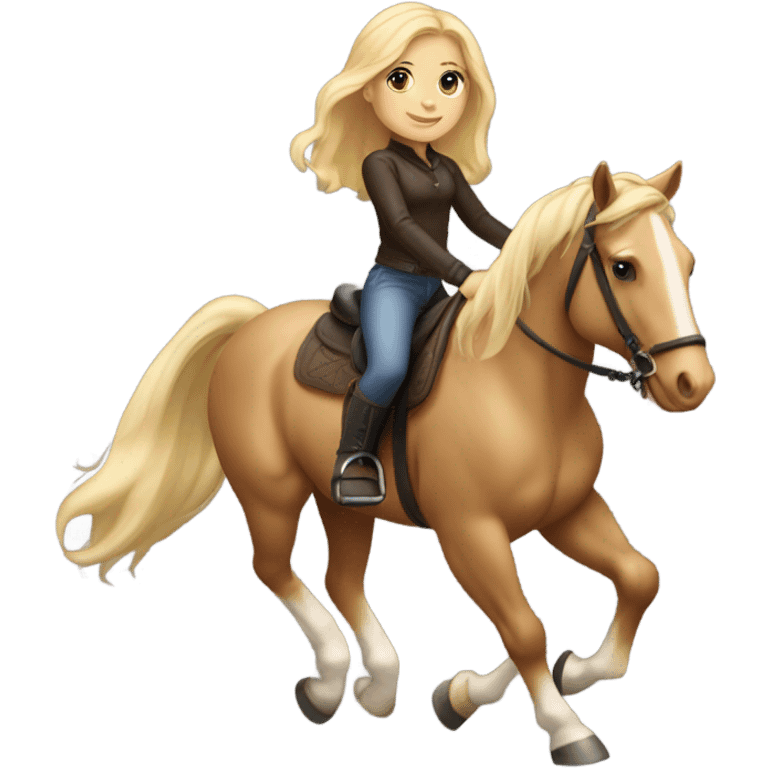 Light skin girl with blond hair riding horse emoji