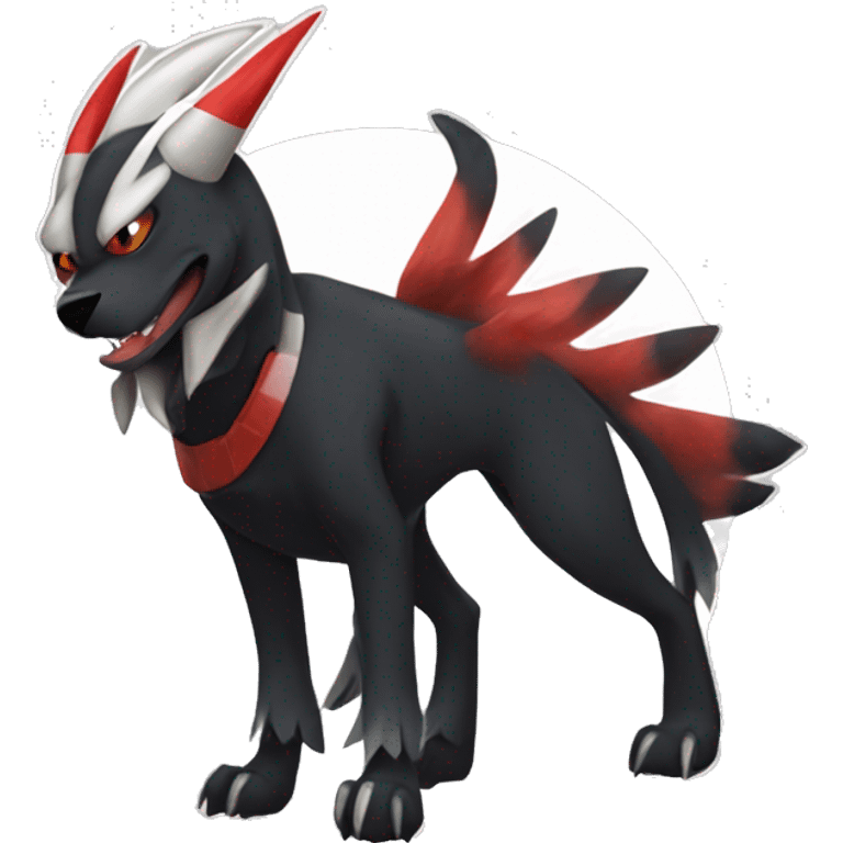 Black Cool Edgy Nargacuga-Houndoom-Fakémon  with White and Red Edgy markings emoji