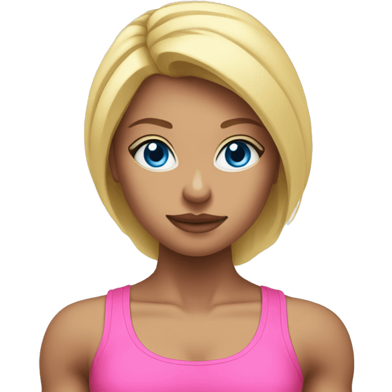 girl working out blue eye blonde hair lifting weights in pink outfit emoji