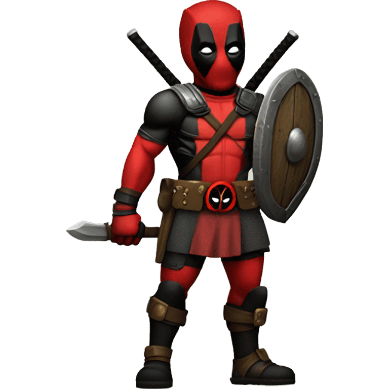 Deadpool holding Viking shield emoji