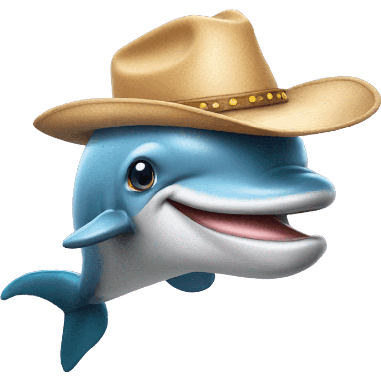 Dolphin with cowboy hat and silly face emoji