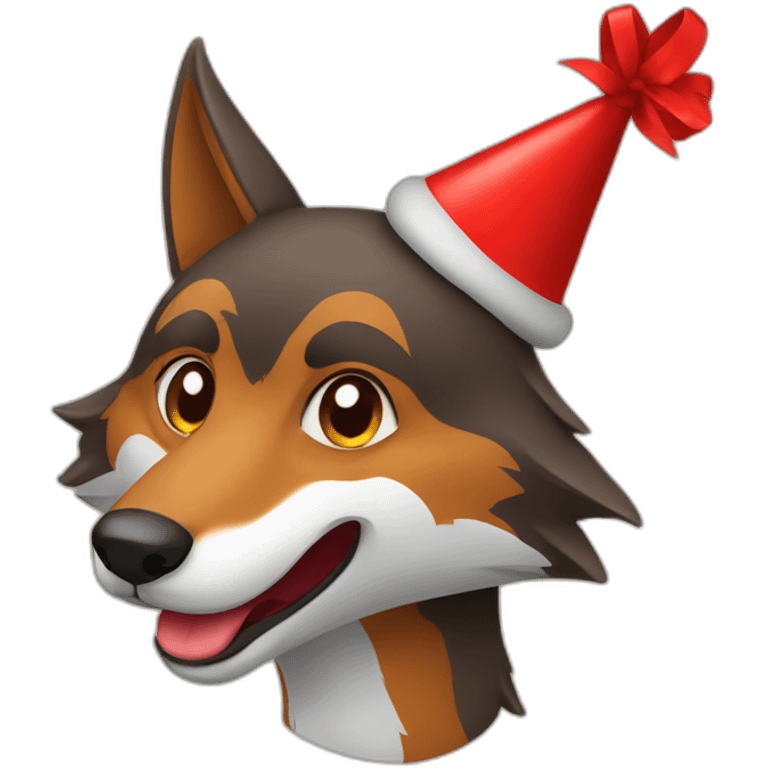 smiling red wolf birthday hat emoji