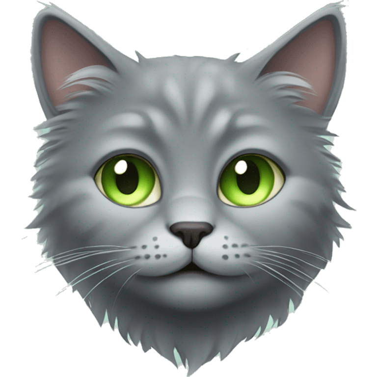 Grey fluffy cat with light green eyes emoji