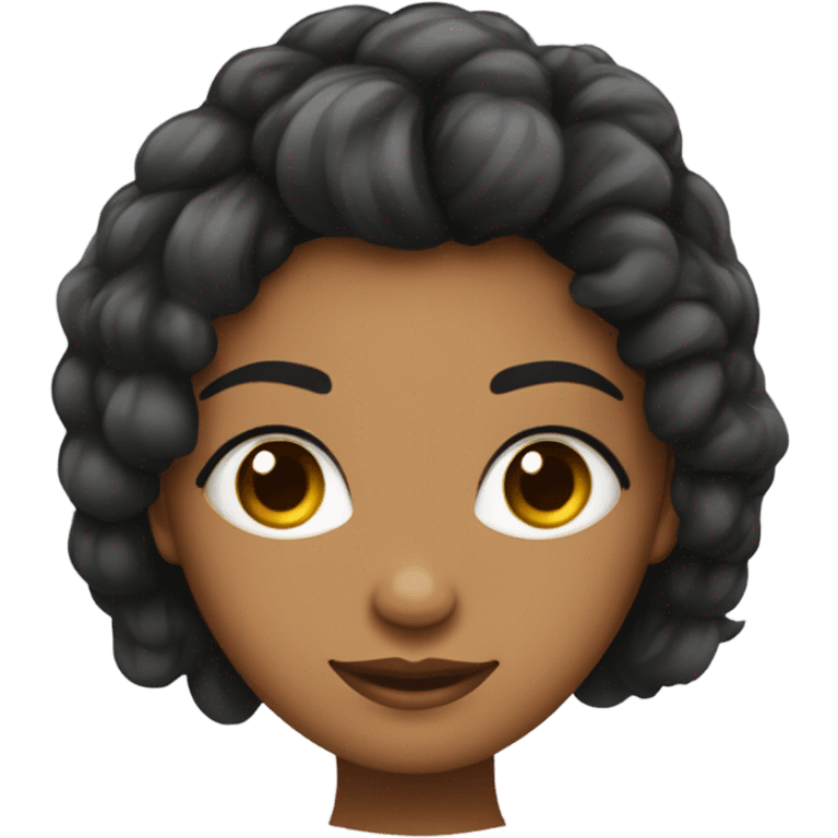 mulher de cabelo preto longo liso, olhos castanhos, roupa social emoji