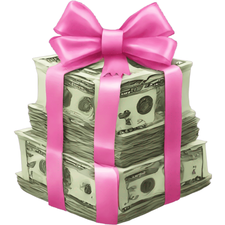 Money stack with a pink bow on it emoji