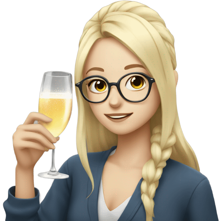 Anime Blonde girl wearing glasses drinking champagne  emoji