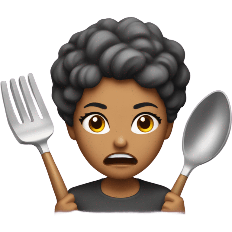 angry woman throwing kitchen utensils in anger using face with symbols on mouth emoji emoji