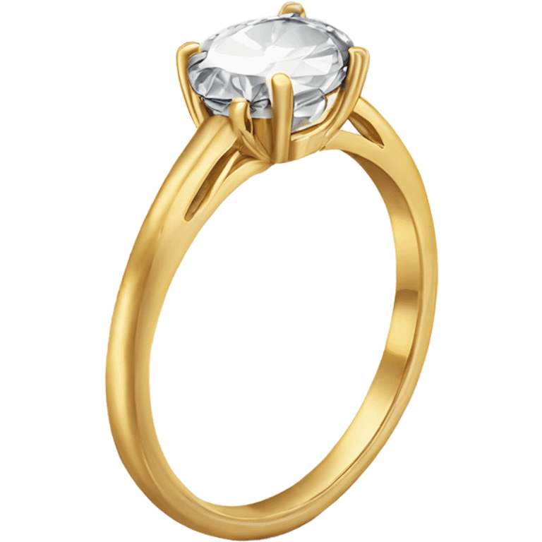 Gold engagement ring with an oval diamond on the top held by four prongs emoji