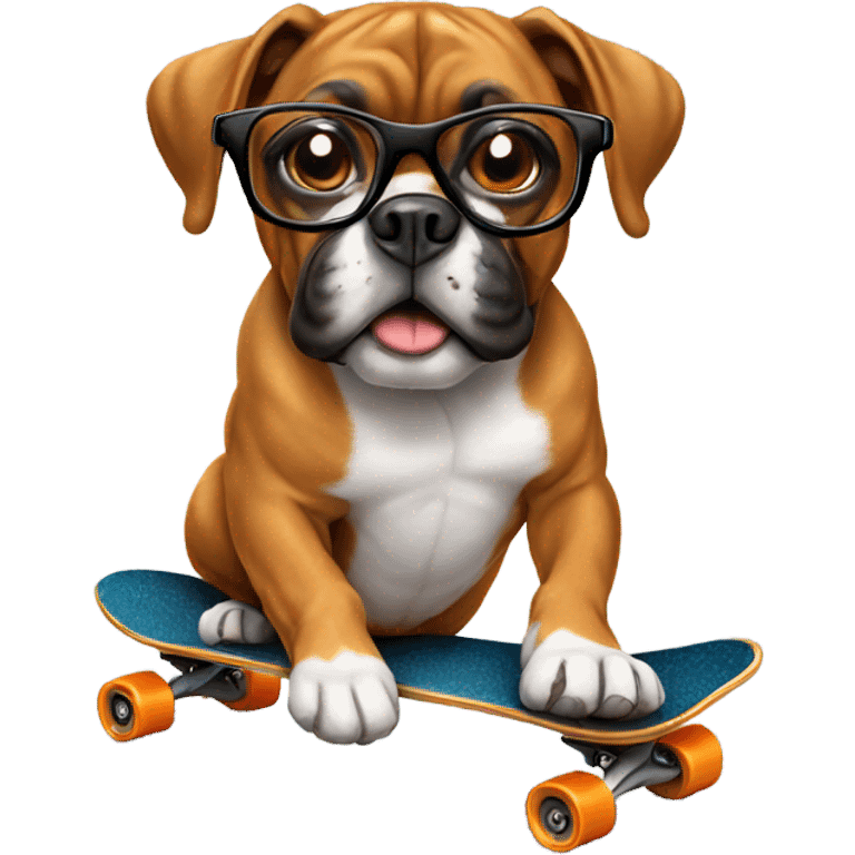 Boxer dog on a skateboard with glasses on emoji