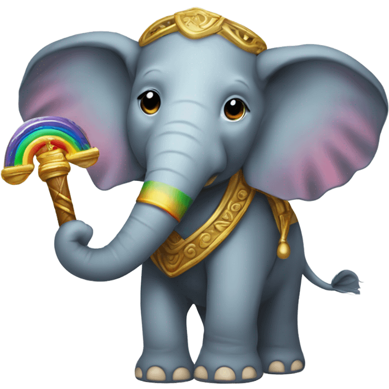 An elephant with a golden staff that’s rainbow colored emoji