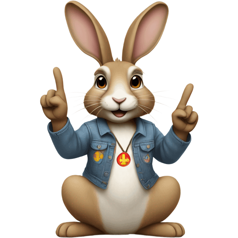 Hippie European Rabbit giving the peace sign emoji