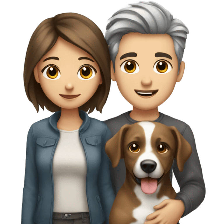 Cute couple girl brown hair boy grey hair kissing with a dog in background  emoji