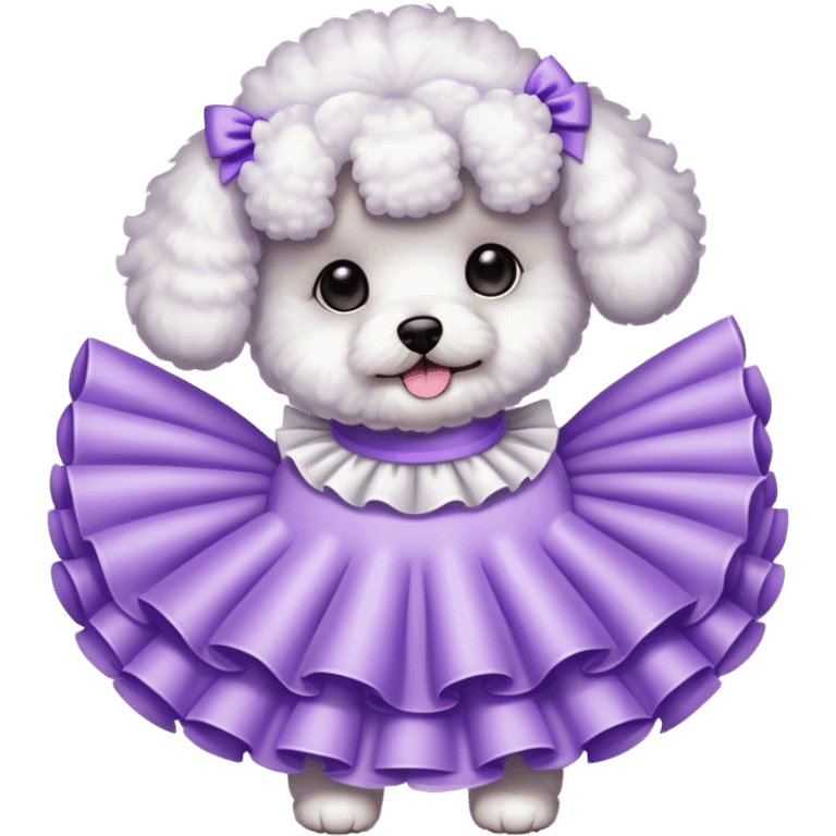 Bichon wearing a light purple frill dress emoji