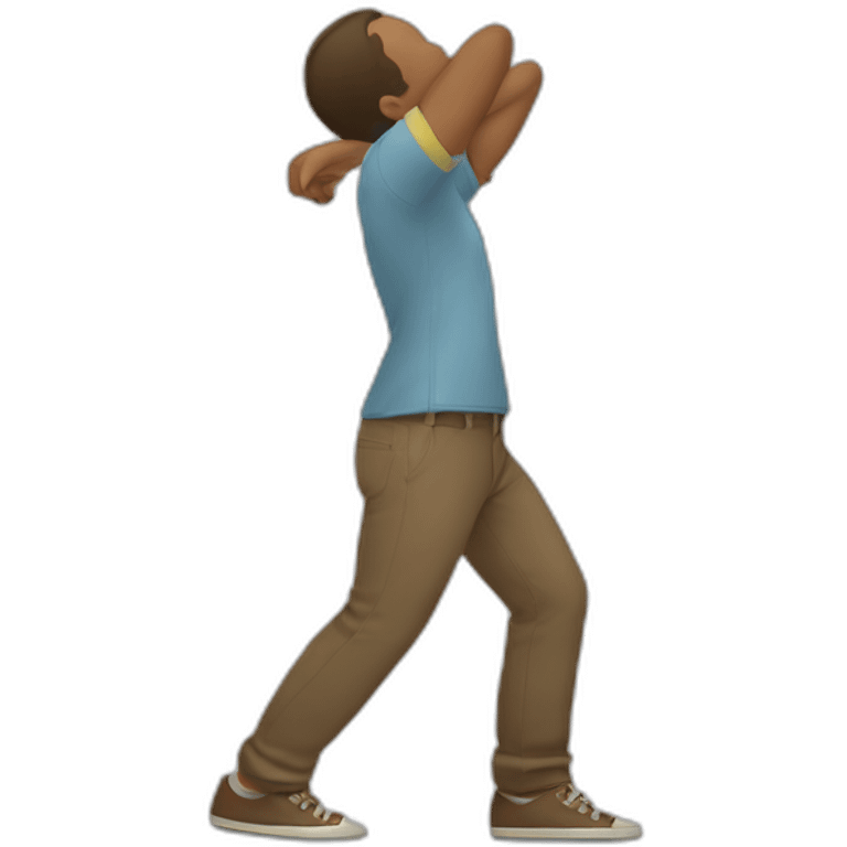 A person extending one arm straight out to the side while bowing their head into the opposite arm, with the other arm bent at the elbow emoji