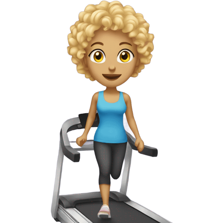 Blonde curly hair woman walking on treadmill emoji