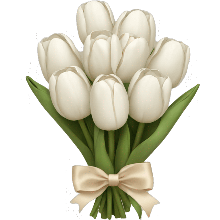 white tulip bouquet with a beige bow emoji