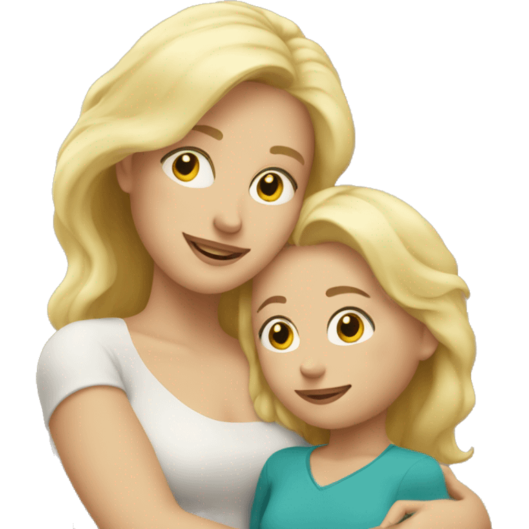 blonde mom and daughter hugging emoji