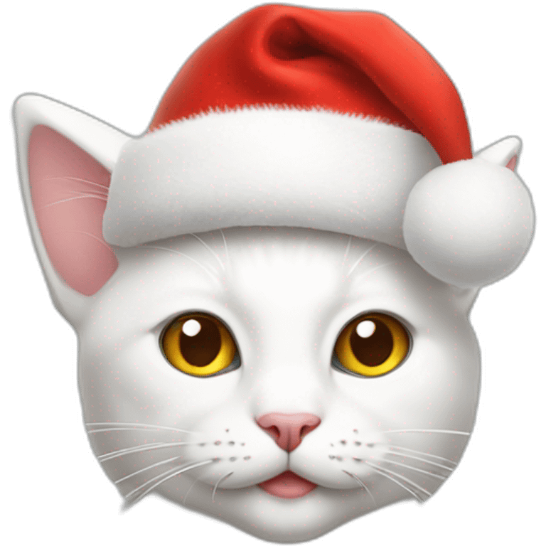 white cat with christmas hat emoji