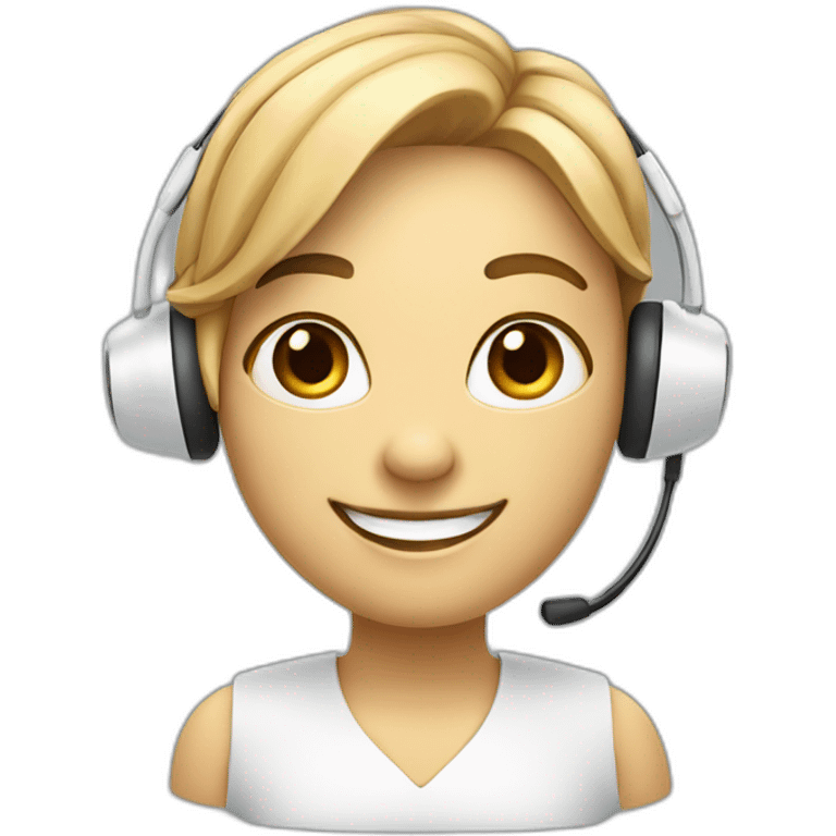 friendly virtual assistant with a smiling  holding a digital tablet or stylus and wearing headset emoji